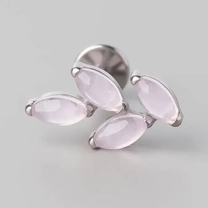 Quadruple Leaf Stone Labret in Pink Opal - Titanium - Camden Body Jewellery