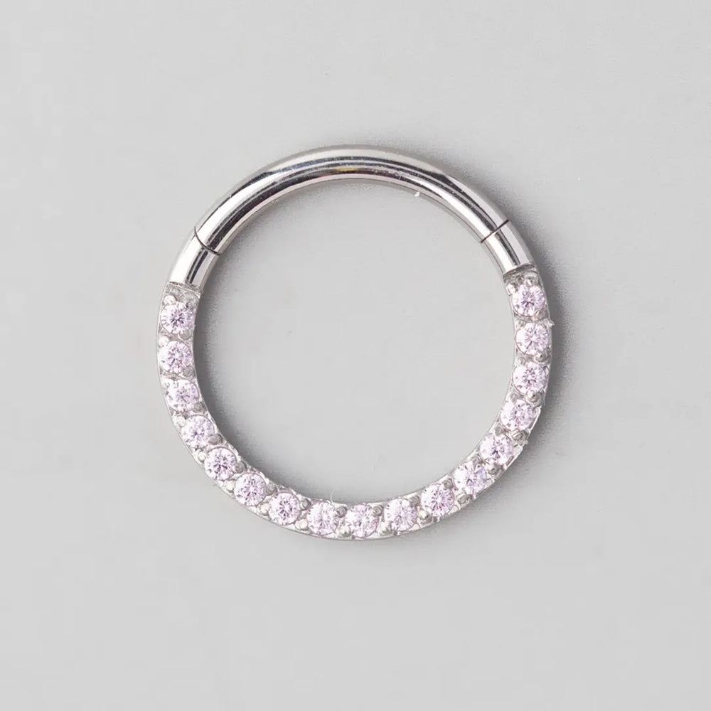 Hinged Segment Ring Front Face CZ in Pink - Titanium