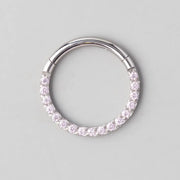 Hinged Segment Ring Front Face CZ in Pink - Titanium - Camden Body Jewellery