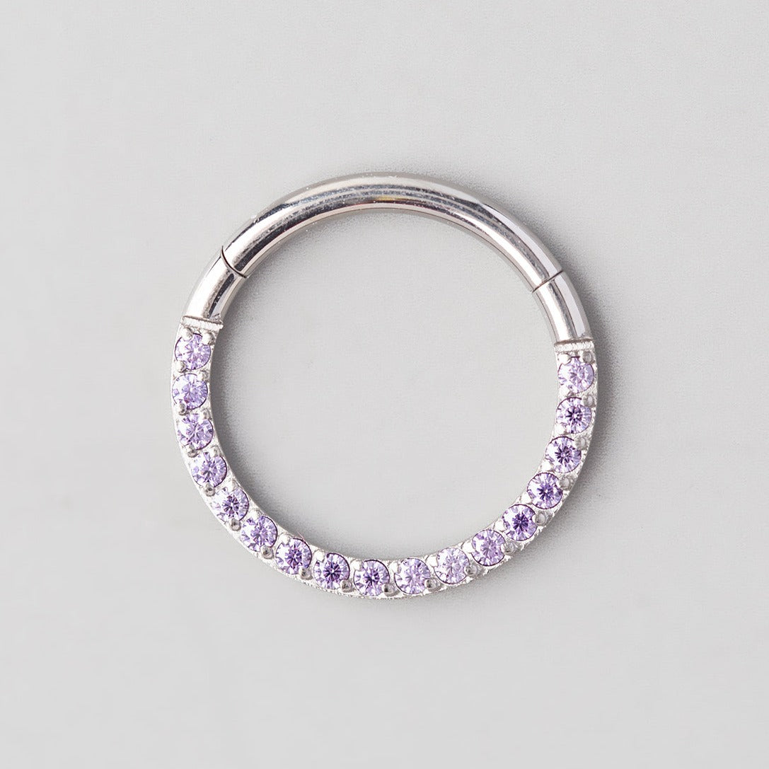 Hinged Segment Ring Front Face CZ in Purple - Titanium - Camden Body Jewellery
