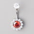 Flower Belly Bar with Red CZ Top - Titanium - Camden Body Jewellery