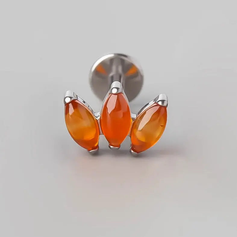Triple Marquise Labret in Red Onyx - Titanium - Camden Body Jewellery