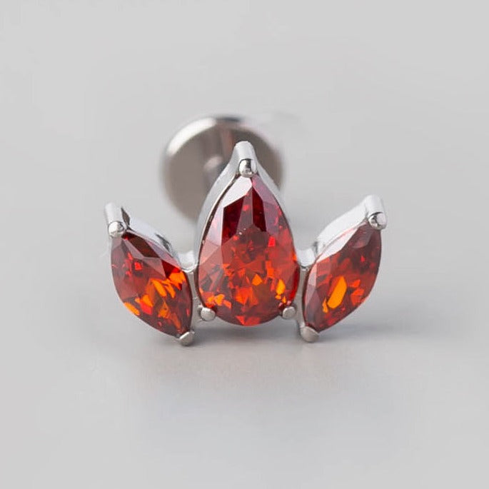 Double Marquise and Pear CZ Labret in Red - Titanium - Camden Body Jewellery