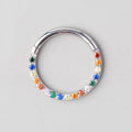 Hinged Segment Ring Front Face CZ in Rainbow - Titanium - Camden Body Jewellery