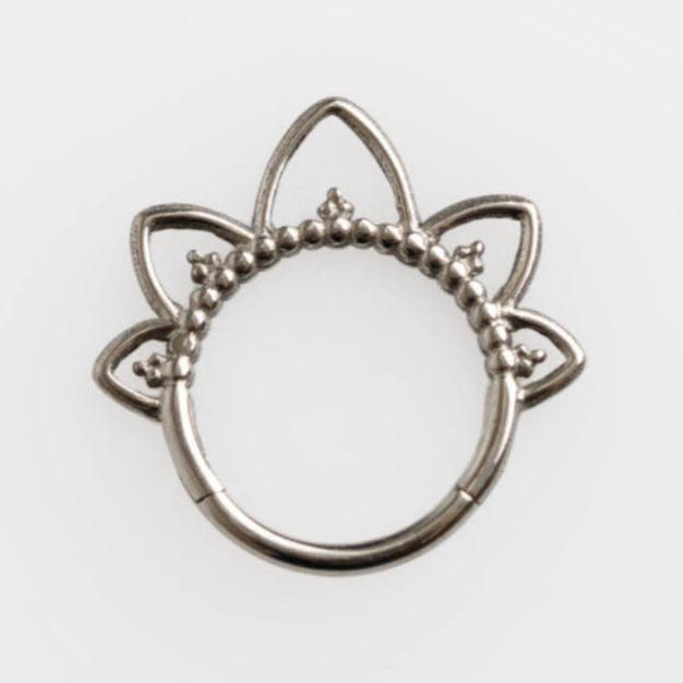 Hinged Segment Ring Floral Face in Silver - Titanium - Camden Body Jewellery