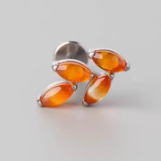 Quadruple Leaf Stone Labret in Red Onyx - Titanium - Camden Body Jewellery