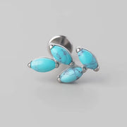 Quadruple Leaf Stone Labret in Turquoise - Titanium - Camden Body Jewellery