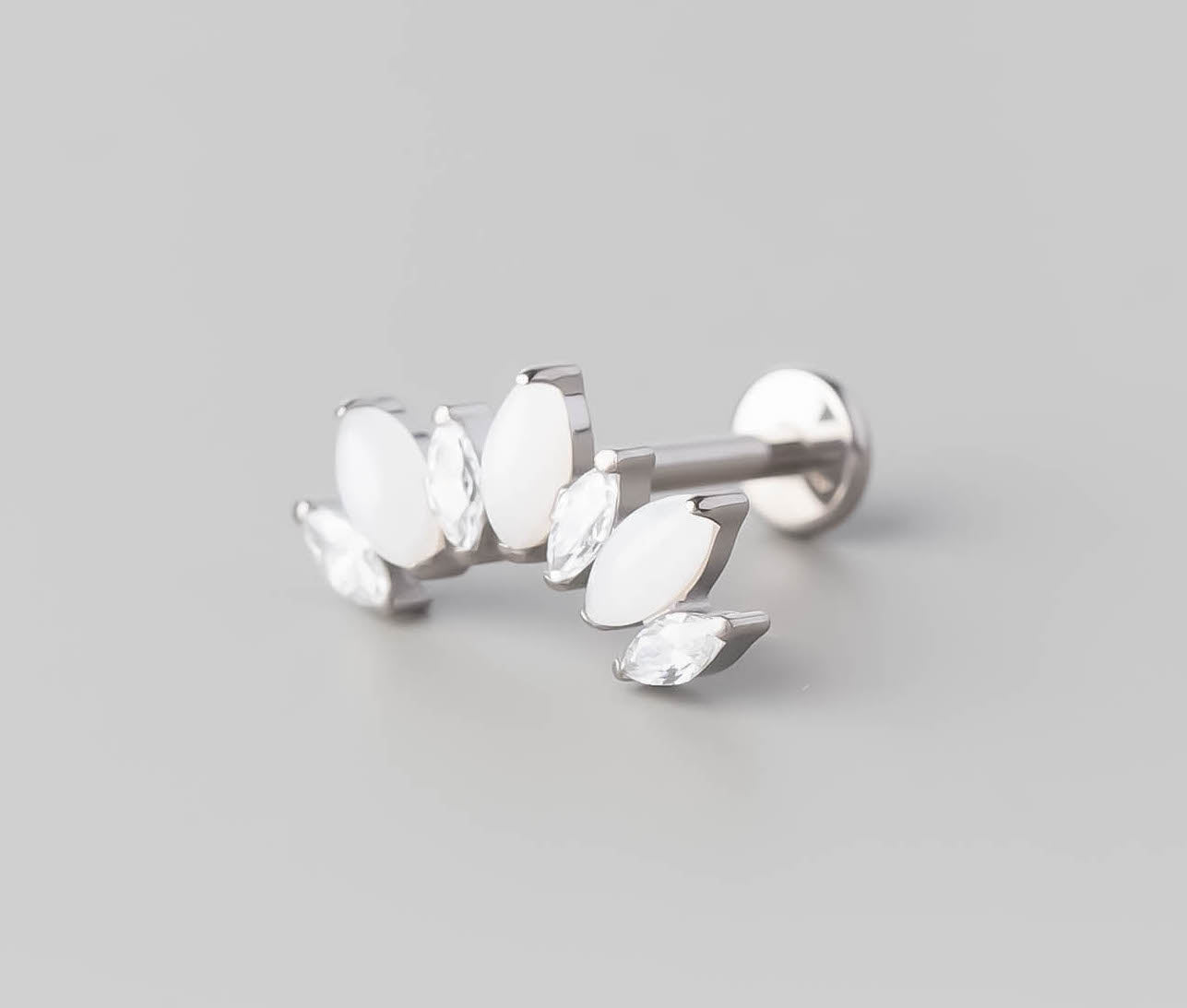 Seven Stone Labret in White Jade + Clear - Titanium - Camden Body Jewellery