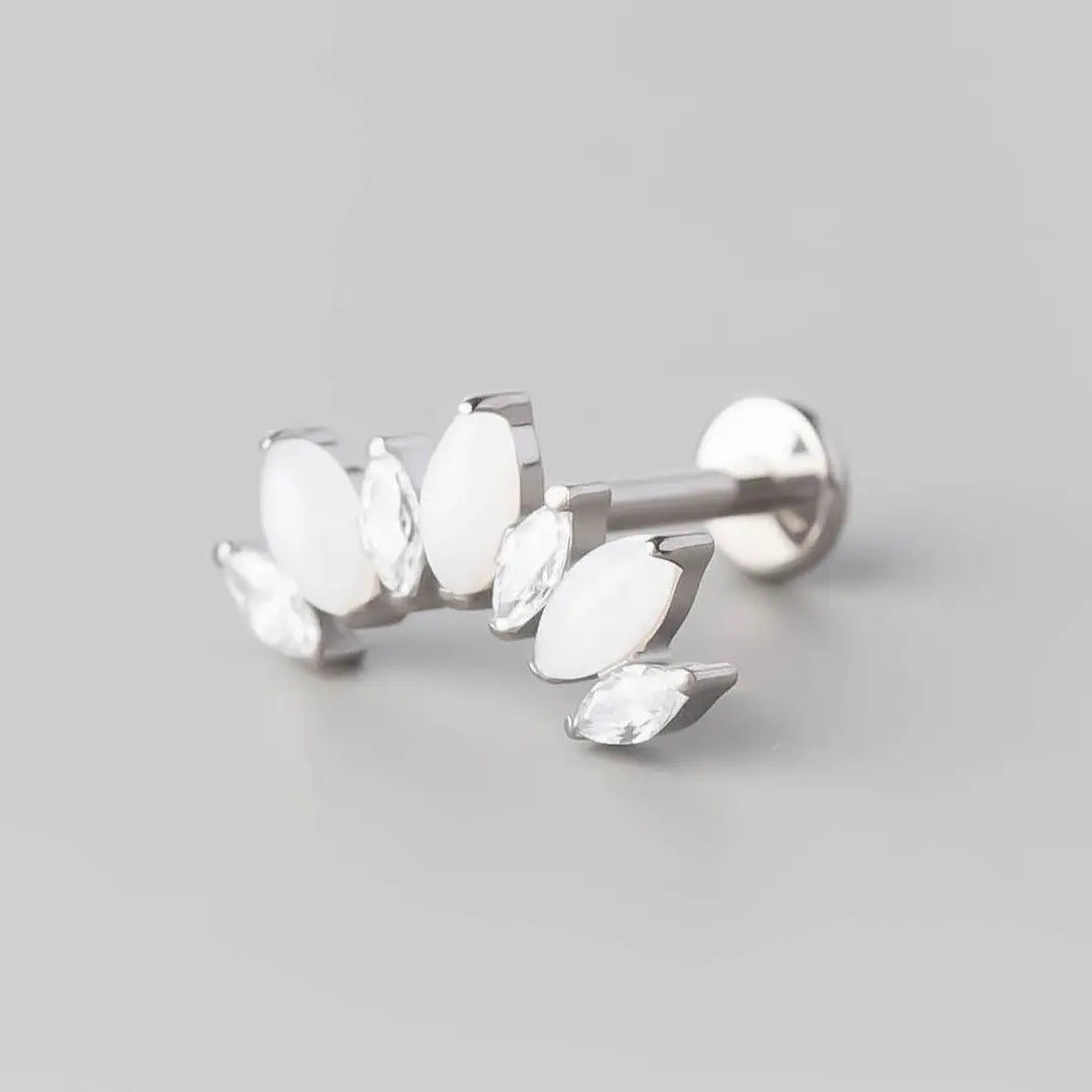 Seven Stone Labret in White Jade + Clear - Titanium - Camden Body Jewellery