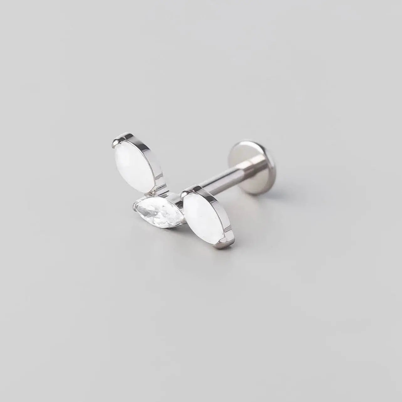 Triple Marquise Wide Labret in White Jade + Clear - Titanium - Camden Body Jewellery