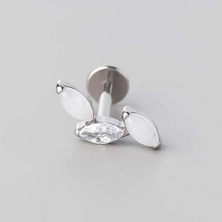 Triple Marquise Wide Labret in White Jade + Clear - Titanium - Camden Body Jewellery