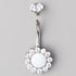 Flower Belly Bar with White Opal Stone Top - Titanium - Camden Body Jewellery