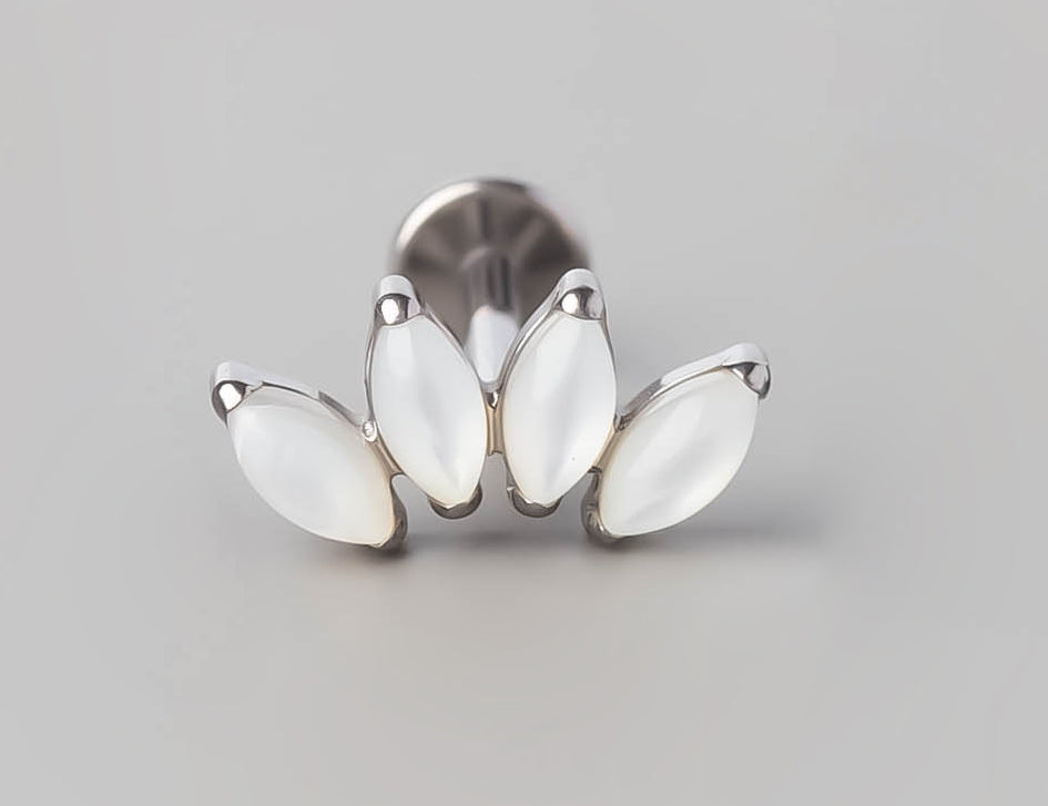 Quadruple Marquise Stone Labret in White Shell - Titanium - Camden Body Jewellery