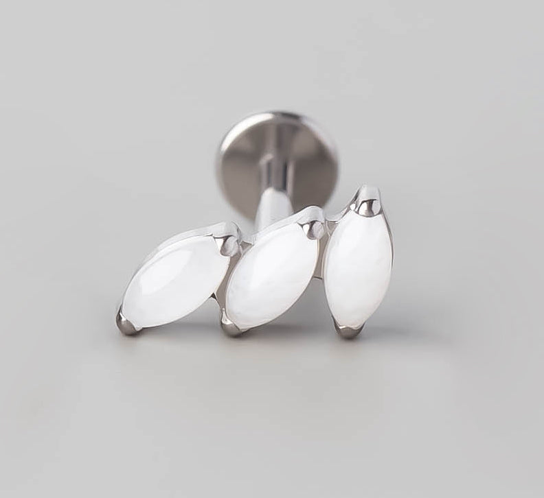 Triple Wonky Stone Labret in White Shell - Titanium - Camden Body Jewellery