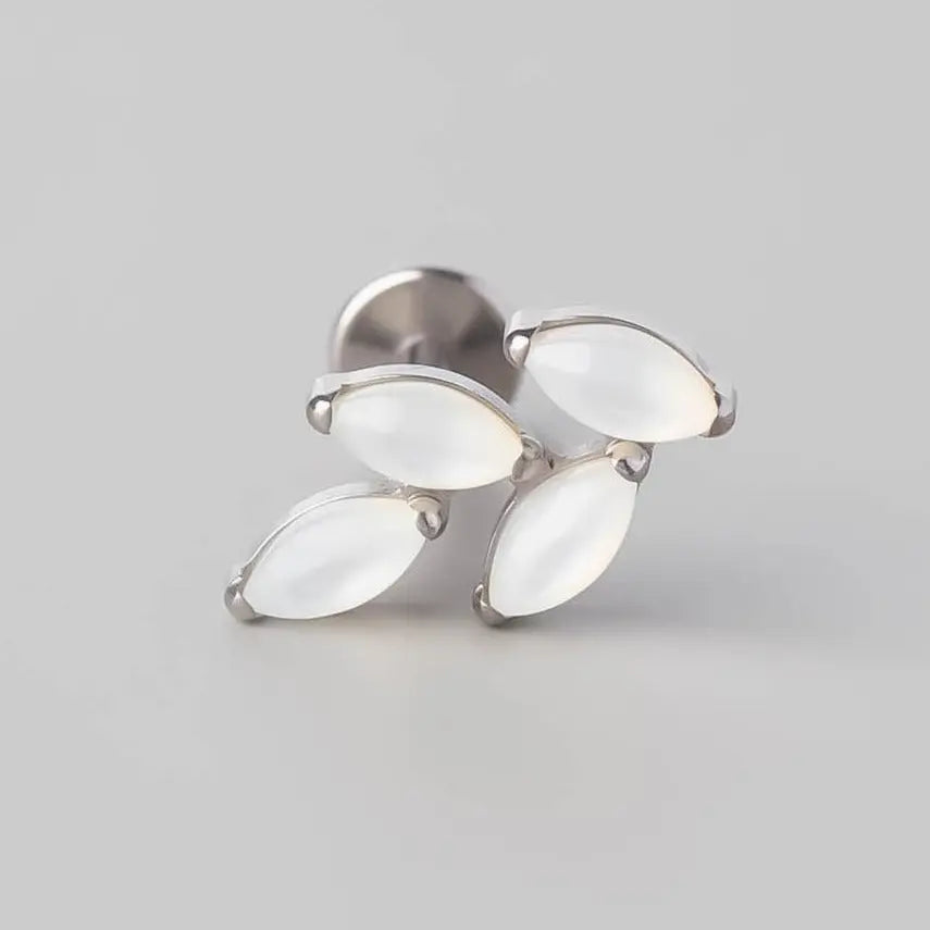 Quadruple Leaf Stone Labret in White Shell - Titanium - Camden Body Jewellery