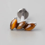 Triple Wonky Stone Labret in Yellow Tiger Eye - Titanium - Camden Body Jewellery