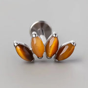 Quadruple Marquise Stone Labret in Yellow Tiger Eye - Titanium - Camden Body Jewellery