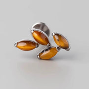 Quadruple Leaf Stone Labret in Yellow Tiger Eye - Titanium - Camden Body Jewellery