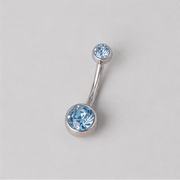 Double Bezel Set Aqua CZ Crystal Belly Bar in Silver - Titanium