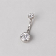 Double Bezel Set Clear CZ Crystal Belly Bar in Silver - Titanium