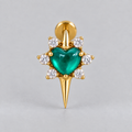 Star with Heart Centre Green Onyx Stone Labret in Gold - Titanium - Camden Body Jewellery