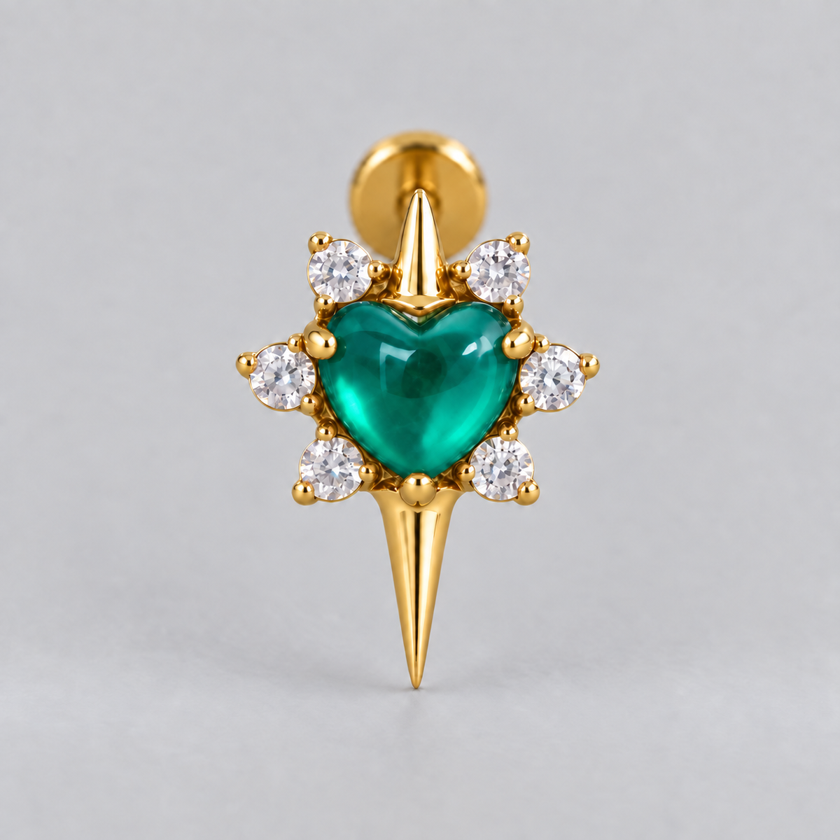Star with Heart Centre Green Onyx Stone Labret in Gold - Titanium - Camden Body Jewellery