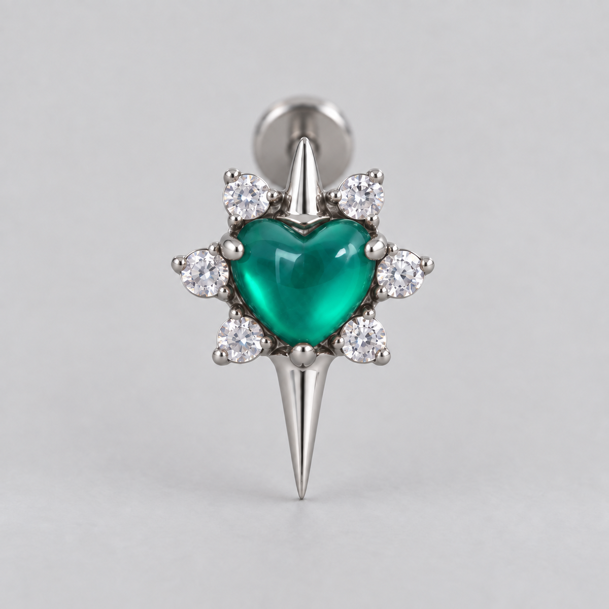 Star with Heart Centre Green Onyx Stone Labret in Silver - Titanium - Camden Body Jewellery