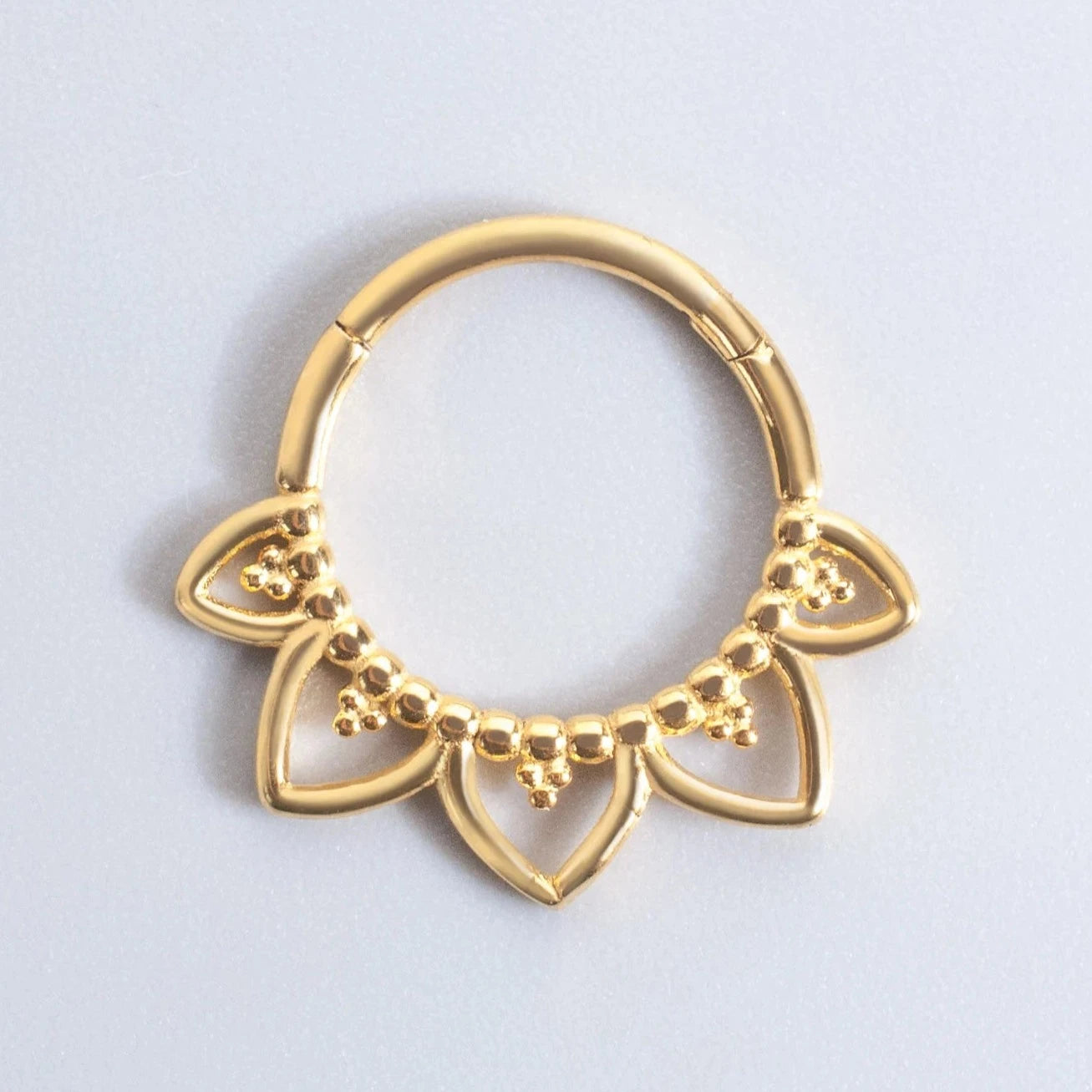 Hinged Segment Ring Floral Face in Gold - Titanium - Camden Body Jewellery