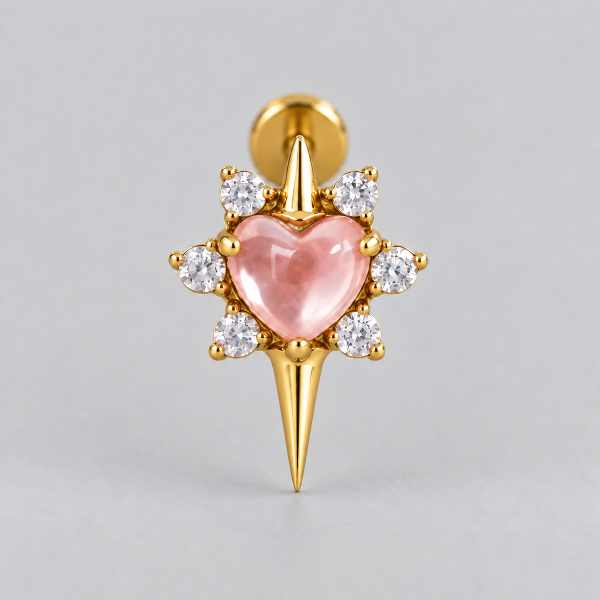 Star with Heart Centre Rose QZ Stone Labret in Gold - Titanium - Camden Body Jewellery