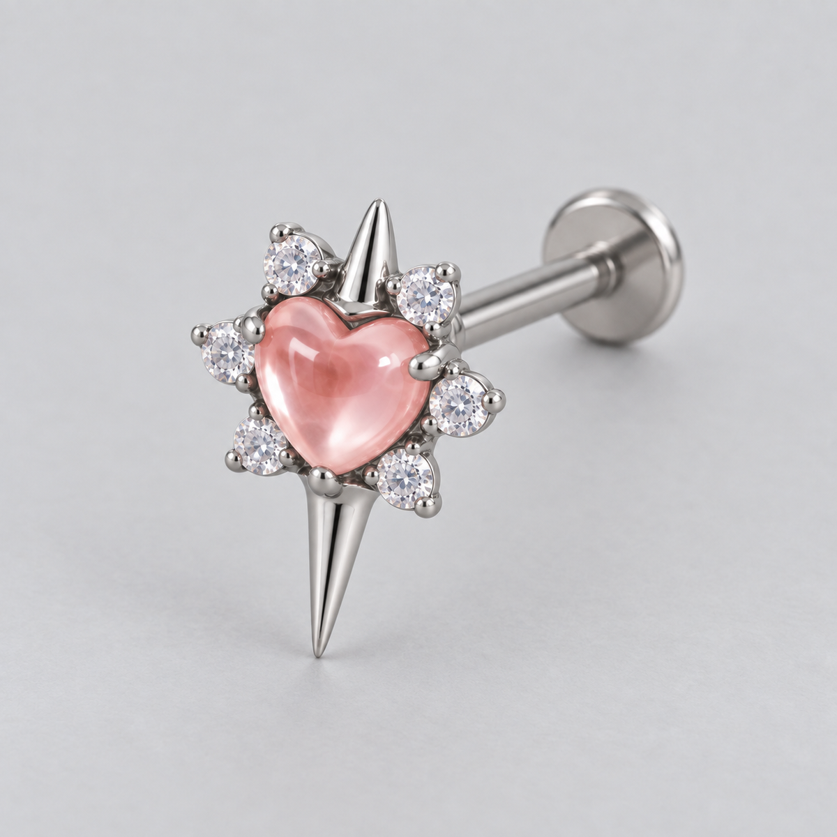 Star with Heart Centre Rose QZ Stone Labret in Silver - Titanium - Camden Body Jewellery