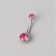 Double Bezel Set Pink CZ Crystal Belly Bar in Silver - Titanium