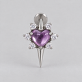 Star with Heart Centre Amethyst Stone Labret in Silver - Titanium - Camden Body Jewellery