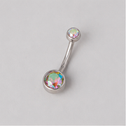 Double Bezel Set VM CZ Crystal Belly Bar in Silver - Titanium